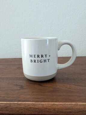 Sweet Water Decor Merry and Bright Stoneware Coffee Mug Christmas Minimal 4"